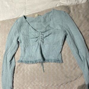 Derek Heart Sky Blue Textured Crop Top